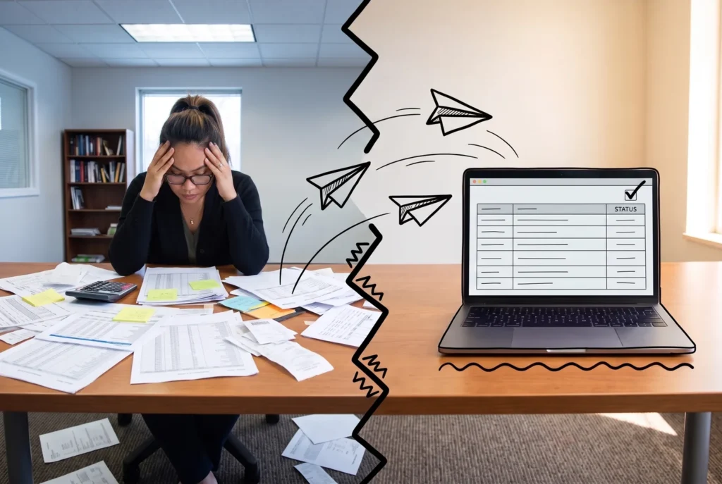 Automated classification turns a desk full of scattered spreadsheets into a single calm status view.