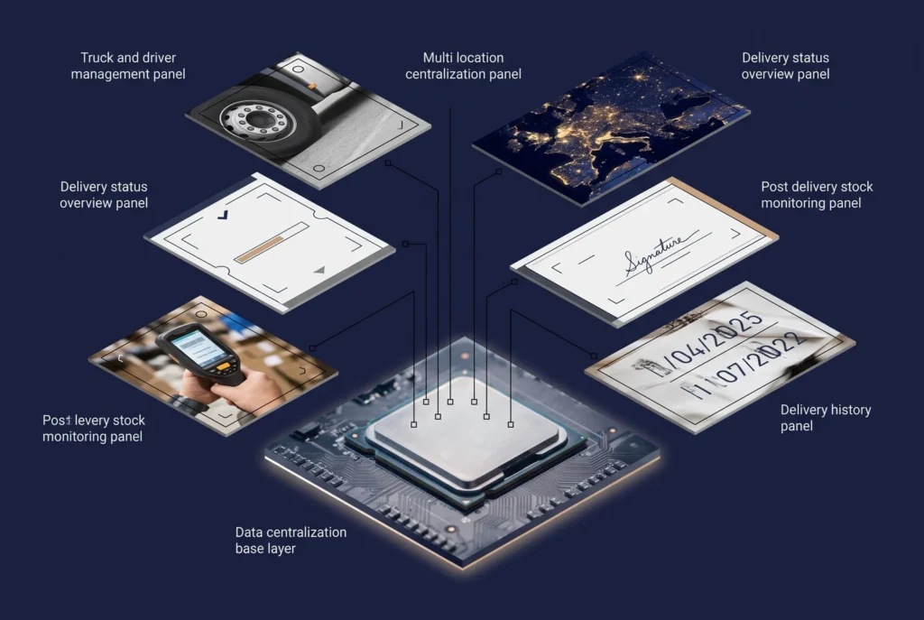 Six features, one shared dataset: the real value of an LMS is how tightly these pieces connect, not how many boxes it checks.